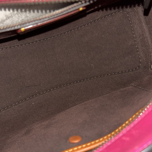 100% Authentic Coach Courier Pink Hibiscus Pewter Carryall Snakeskin Purse Bag - Picture 14 of 16